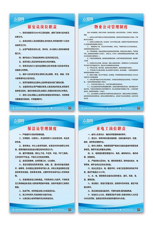 藍色簡約物業管理條例制度海報
